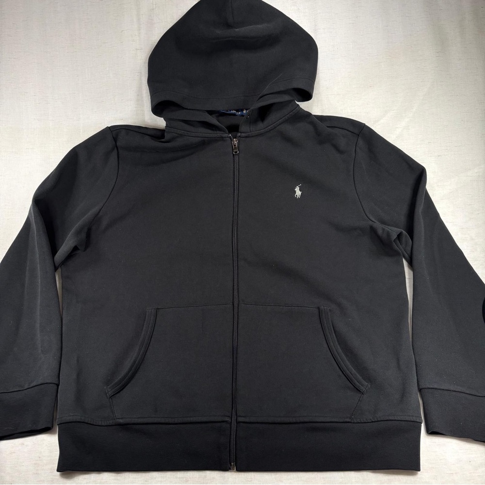 Polo Ralph Lauren Black Full Zip Hoodie Men's XL Pockets Logo Hooded